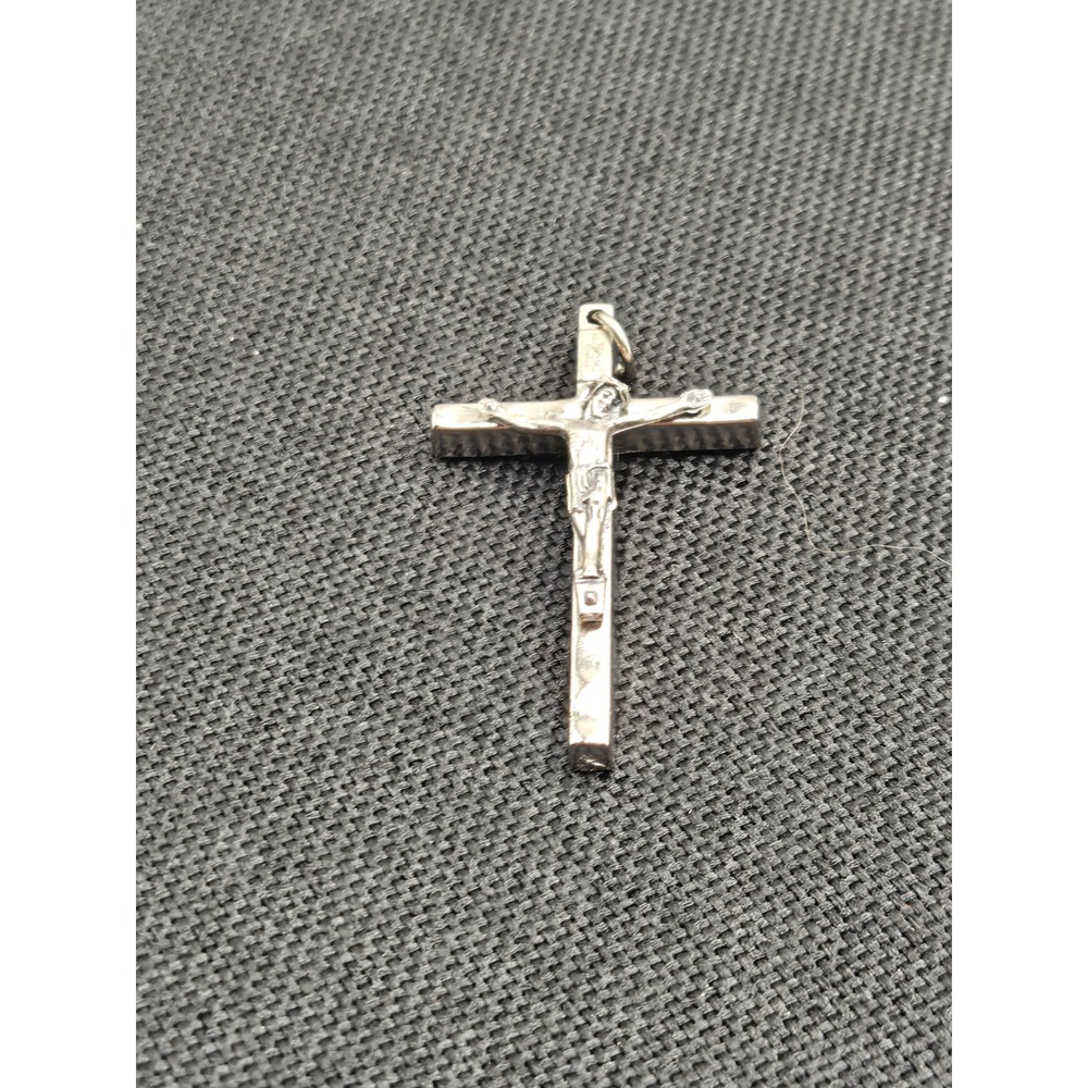Vintage Italy Silver Tone INRI Crucifix Cross Pendant Religious Jewelry